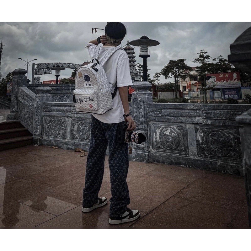 Balo QSN EDMOND MASION MONOGRAM Phi Hành Gia tặng kèm móc khoá ngựa da cao cấp đi học đựng laptop size L