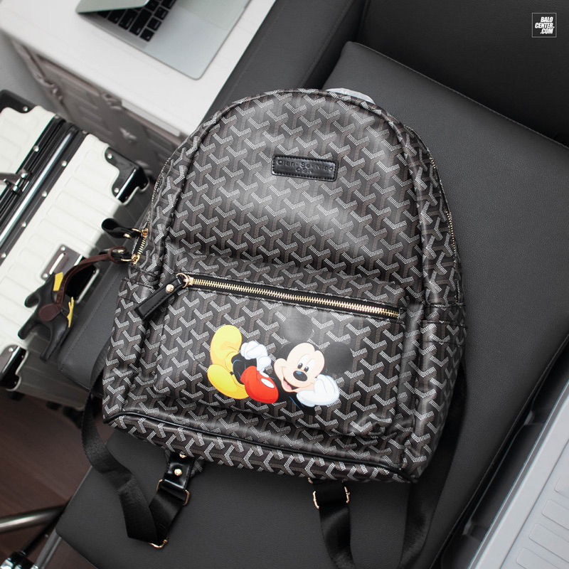 Balo QSN EDMOND MASION MONOGRAM Mickey tặng kèm móc khoá ngựa da cao cấp đi học đựng laptop size M/L