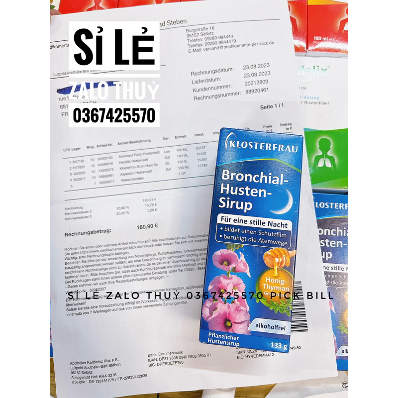 (Air ✈️ bill) SIRO HO Phế quản Ban đêm KLOSTERFRAU BRONCHIAL HUSTEN VỚI MẬT ONG VÀ HÚNG TÂY