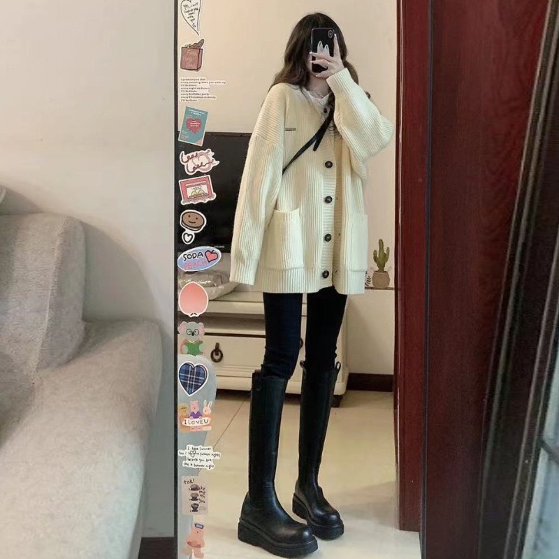 Áo Khoác Cardigan Nữ Trơn 2 Màu Ulzzang Quảng Châu, Form To Rộng, Hàng Loại 1