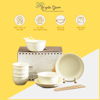 Bộ Bát Đũa Gốm Sứ Cao Cấp Re'gala Decor - Set Bát Quà Tặng Màu Vàng Trơn Với Thiết Kế Đơn Giản Nhưng Thể Hiện Sang Trọng