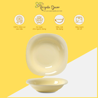 Đĩa Vuông Vàng Re'gala Decor - Đĩa Sứ Cao Cấp Sâu Lòng Tráng Men Cao Cấp Không Chưa Chất Độc Hại Thiết Kế Sang Trọng