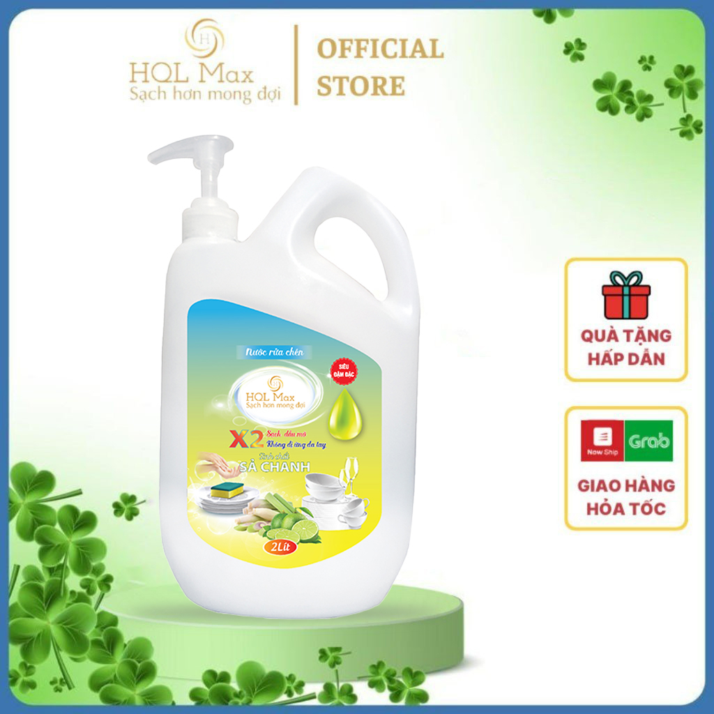 Nước Rửa Chén Bát HQL Max 2L Cao Cấp Hương Xả Chanh