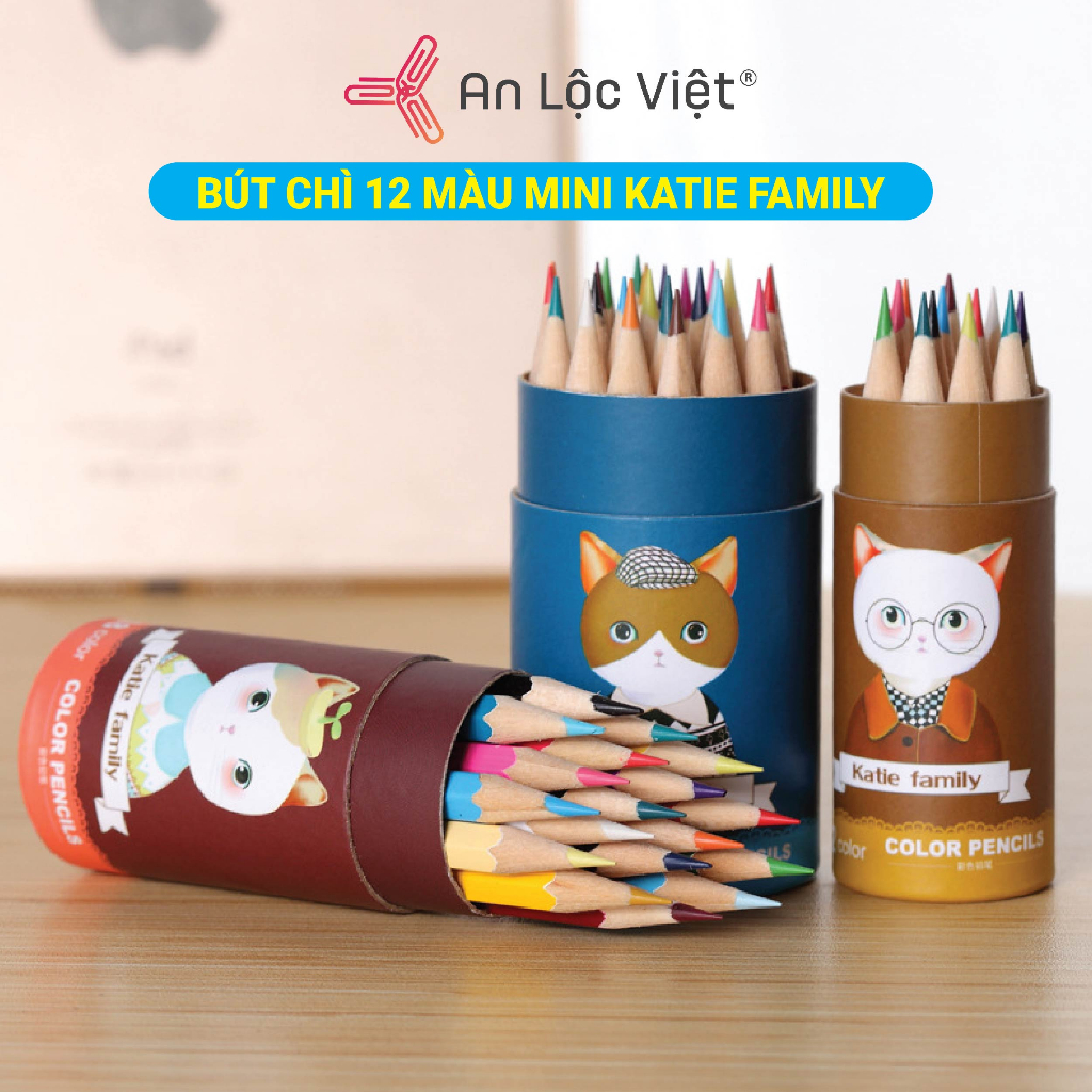 [CỰC HOT] 12 cây bút chì màu mini Katie Family dễ thương, vẽ siêu nét, an toàn dành cho các bé