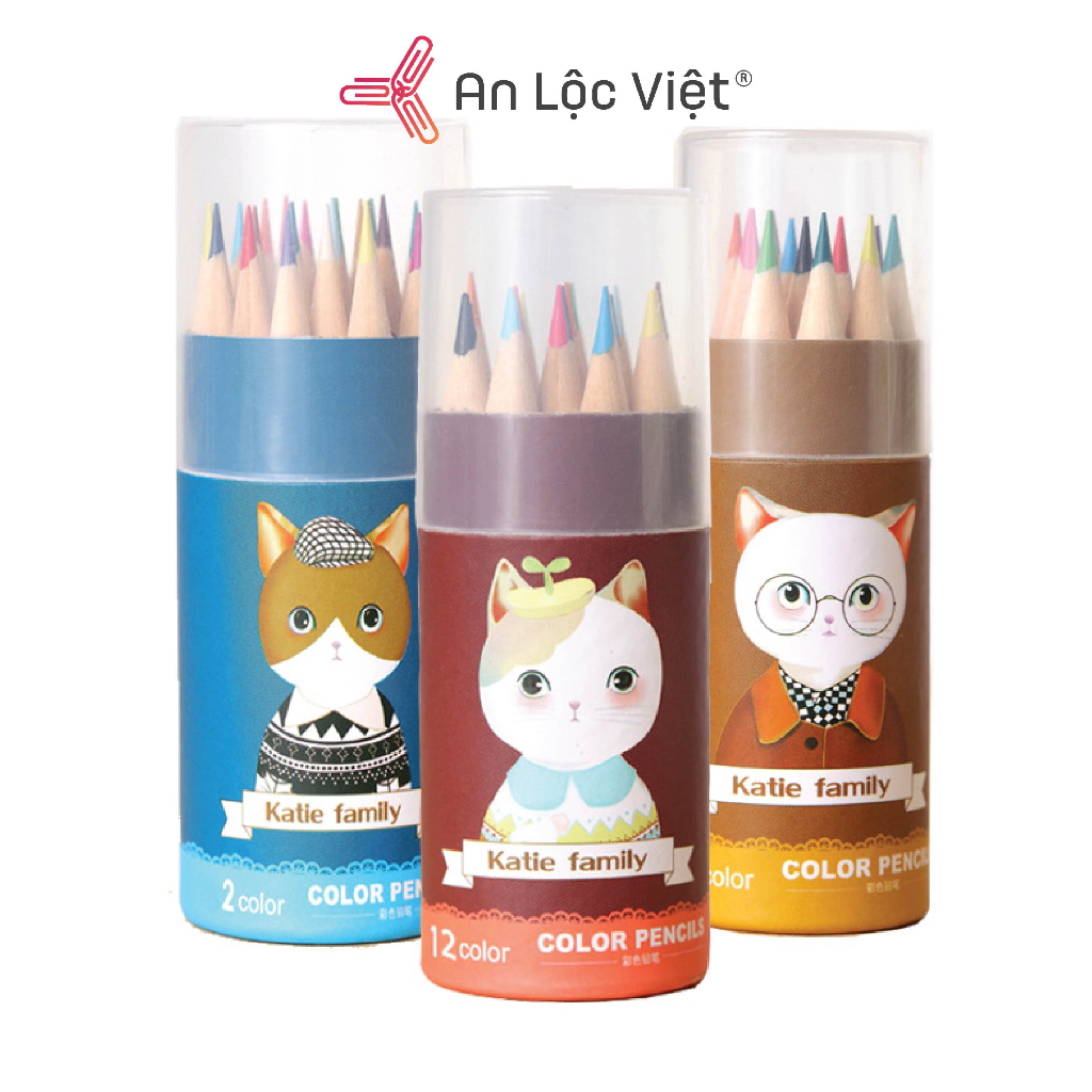 [CỰC HOT] 12 cây bút chì màu mini Katie Family dễ thương, vẽ siêu nét, an toàn dành cho các bé