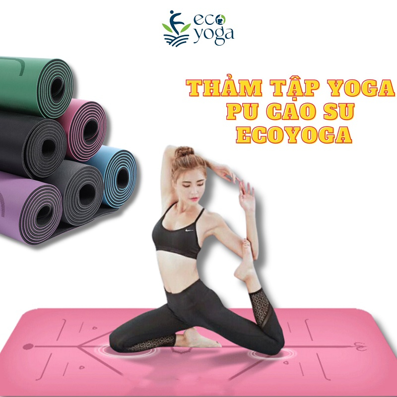 Thảm tập PU cao su tự nhiên 5mm  ECOYOGA định tuyến chống trơn trượt thấm hút mồ hôi đàn hồi bám sàn tốt dày