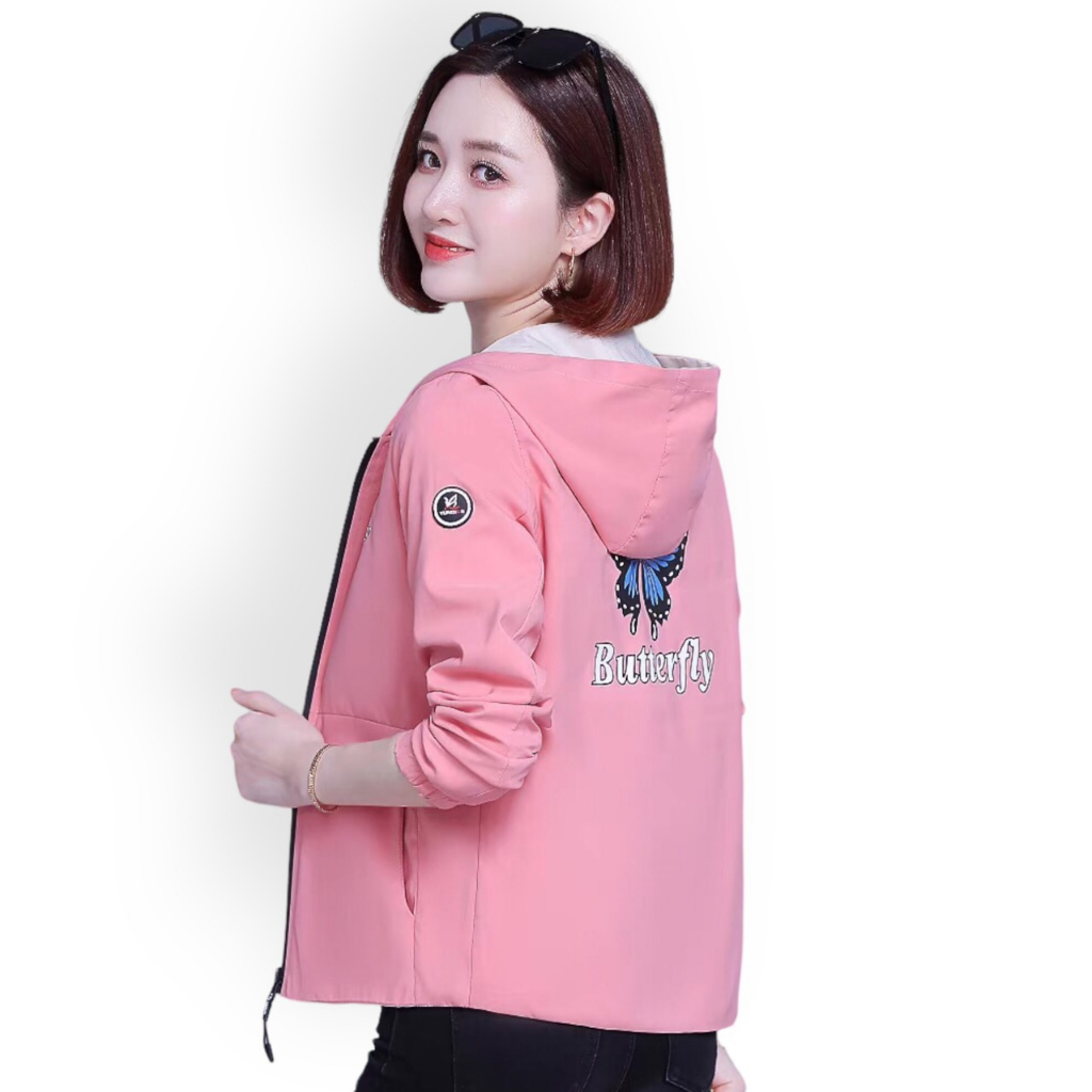 Áo Khoác Dù Nữ Mặc Được Hai Mặt, Họa Tiết Cánh Bướm Siêu Hot