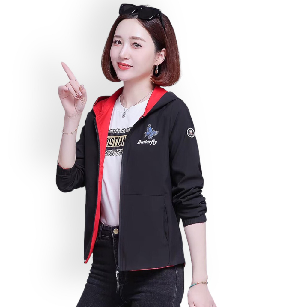 Áo Khoác Dù Nữ Mặc Được Hai Mặt, Họa Tiết Cánh Bướm Siêu Hot