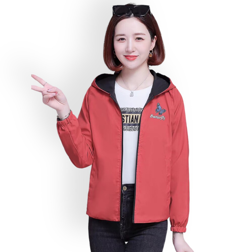 Áo Khoác Dù Nữ Mặc Được Hai Mặt, Họa Tiết Cánh Bướm Siêu Hot