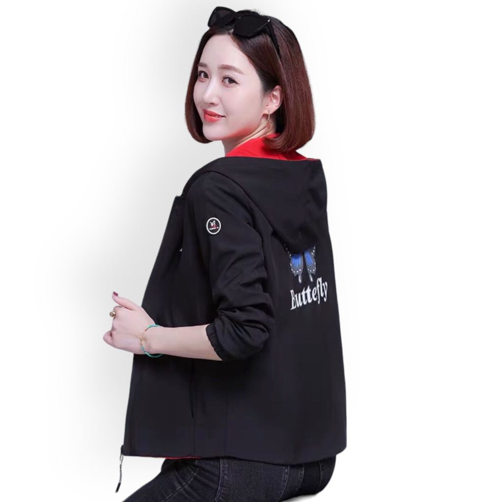 Áo Khoác Dù Nữ Mặc Được Hai Mặt, Họa Tiết Cánh Bướm Siêu Hot