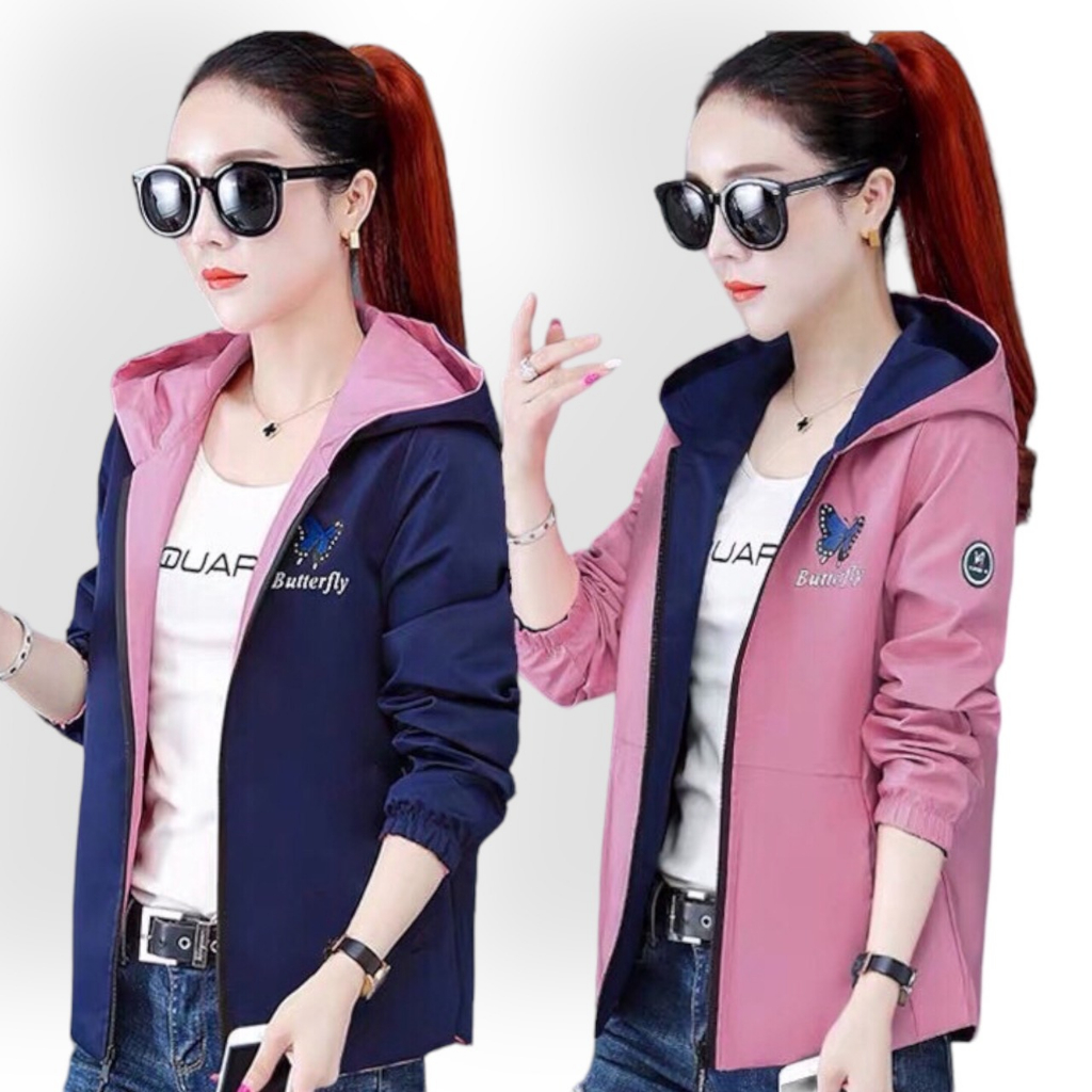 Áo Khoác Dù Nữ Mặc Được Hai Mặt, Họa Tiết Cánh Bướm Siêu Hot