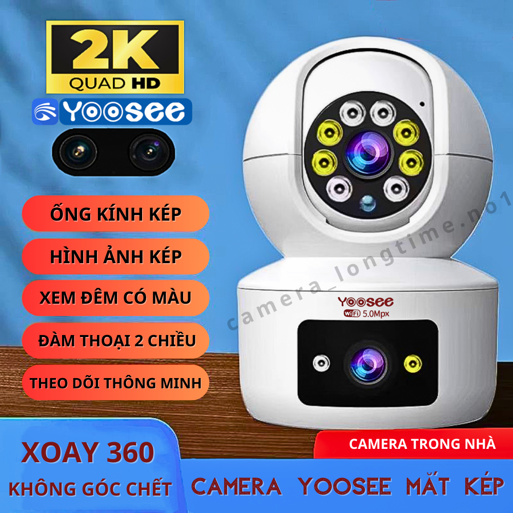 Camera Wifi Yoosee 2 Mắt Trong Nhà , 5.0Mpx - FULL HD+ , Siêu Góc Rộng , Đàm Thoại , Xem Đêm Có Màu ( Bảo Hành 1 Năm )