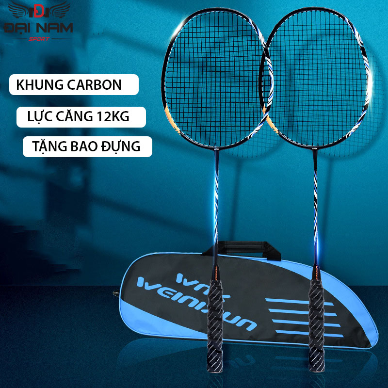 Bộ 2 Vợt Cầu Lông Luyện Tập Khung Carbon 710 Lực Căng 12kg (26LBS Kèm Túi Đựng Cao Cấp