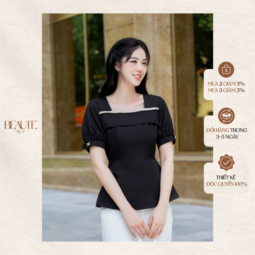 BEAUTEBYV - Áo nữ dáng peplum viền ren cách điệu Myrin