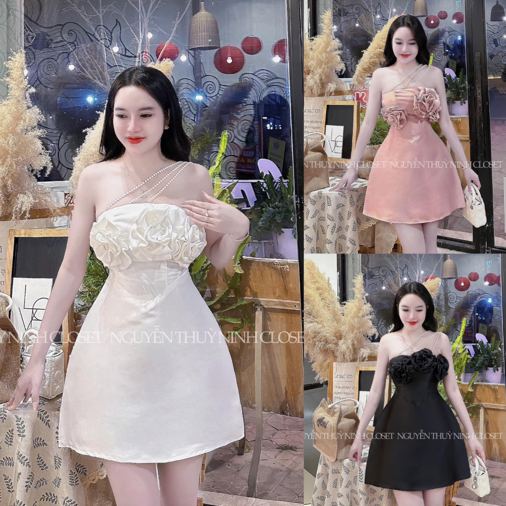 Đầm váy nữ xòe chữ A đính hoa phối cườm với 3 tone màu sang chảnh cho các nàng diện đi chơi, dự tiệc siêu xinh