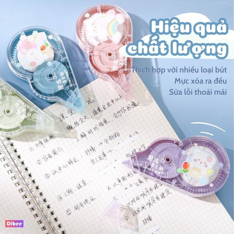 Bút xóa băng kéo DiBee, dài 30 mét, set 4 băng kéo dạng film cao cấp, lõi dày, che phủ tốt, nhiều màu dễ thương BX40