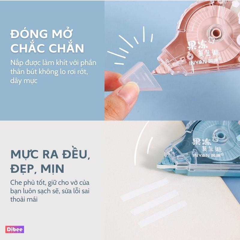 Bút xóa băng kéo DiBee, dài 30 mét, set 4 băng kéo dạng film cao cấp, lõi dày, che phủ tốt, nhiều màu dễ thương BX40