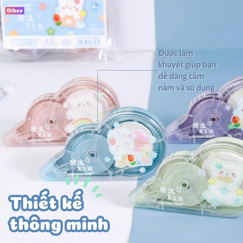 Bút xóa băng kéo DiBee, dài 30 mét, set 4 băng kéo dạng film cao cấp, lõi dày, che phủ tốt, nhiều màu dễ thương BX40