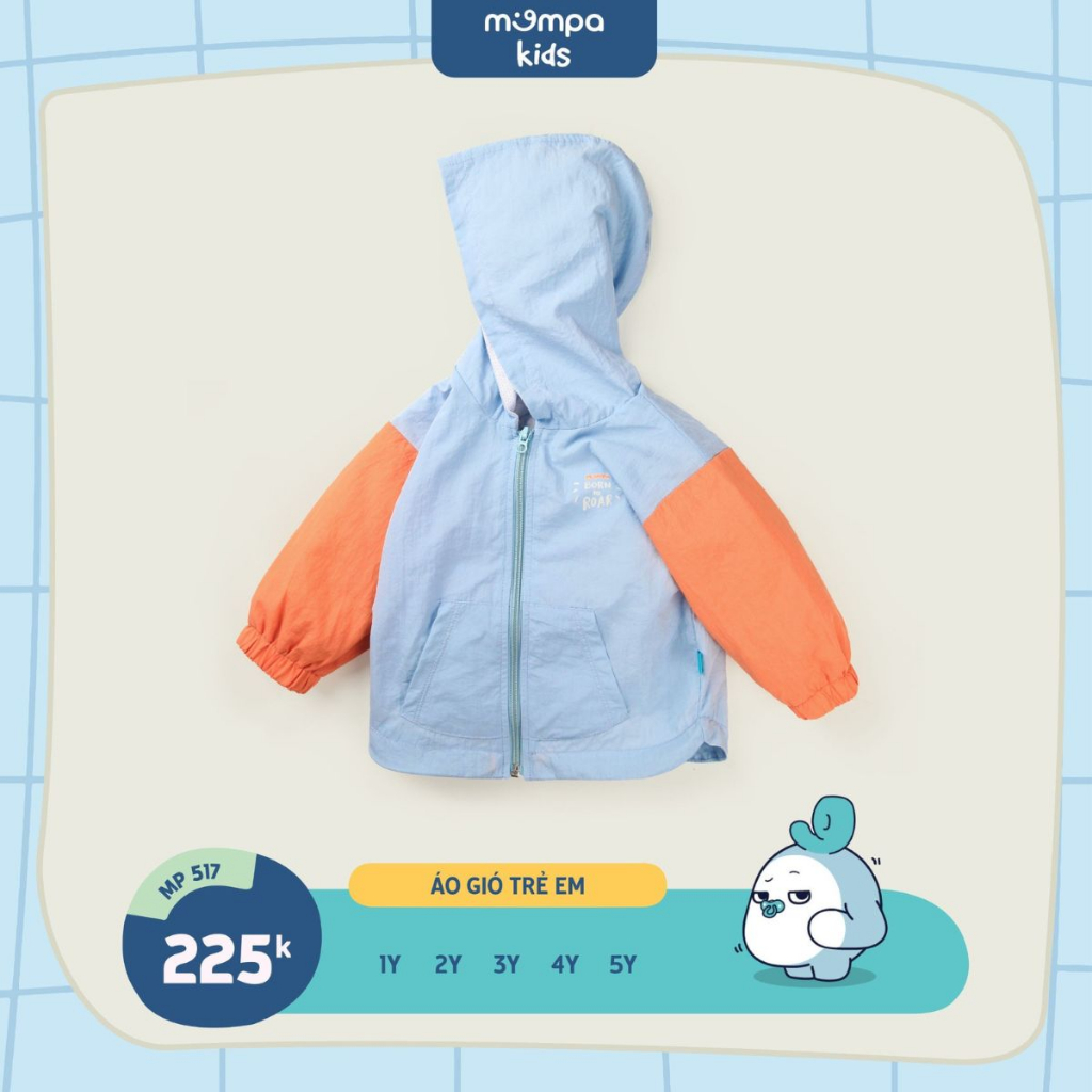 Áo khoác cho bé Mompa 1 đến 5 tuổi vải gió 2 lớp chống bụi bẩn kháng khuẩn vải lót lưới mềm mại MP 517
