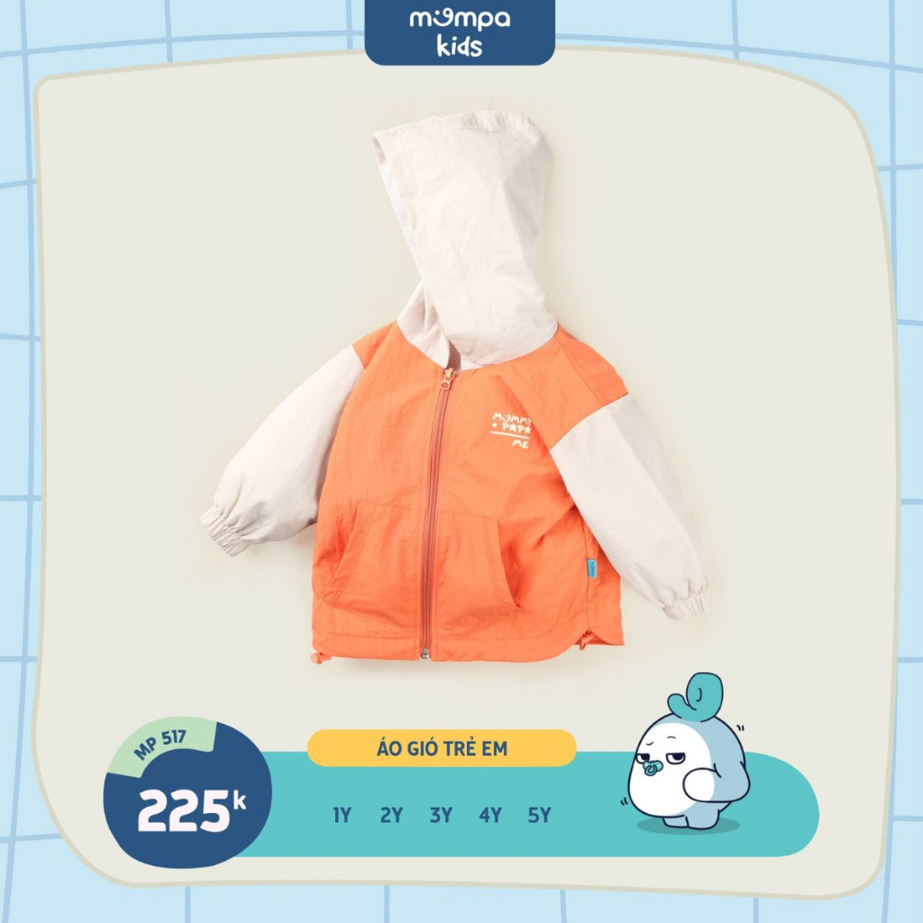 Áo khoác cho bé Mompa 1 đến 5 tuổi vải gió 2 lớp chống bụi bẩn kháng khuẩn vải lót lưới mềm mại MP 517