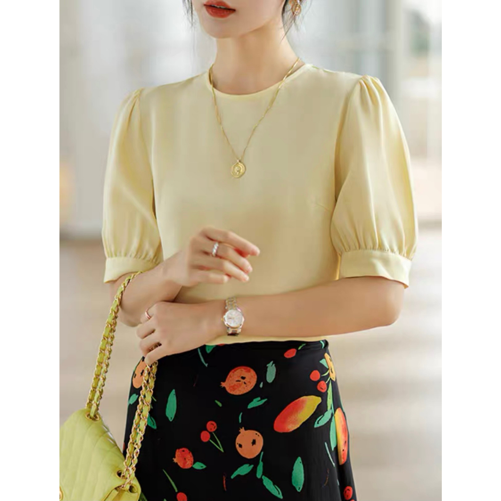 Áo Sơ Mi Nữ Cổ Tròn Tay Lửng Chất Lụa Cao Cấp_Thời Trang Trung Niên Cho Mẹ