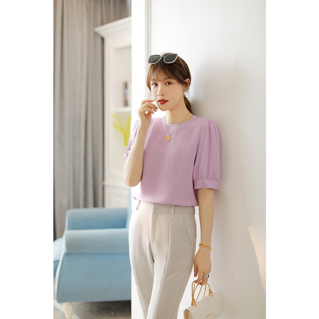 Áo Sơ Mi Nữ Cổ Tròn Tay Lửng Chất Lụa Cao Cấp_Thời Trang Trung Niên Cho Mẹ