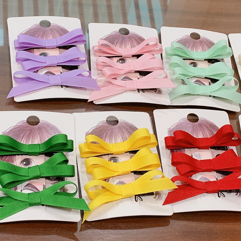 Set 3 kẹp tóc mái nơ ruy băng