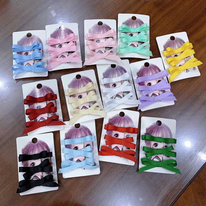 Set 3 kẹp tóc mái nơ ruy băng
