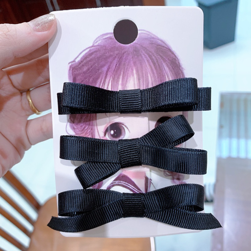 Set 3 kẹp tóc mái nơ ruy băng