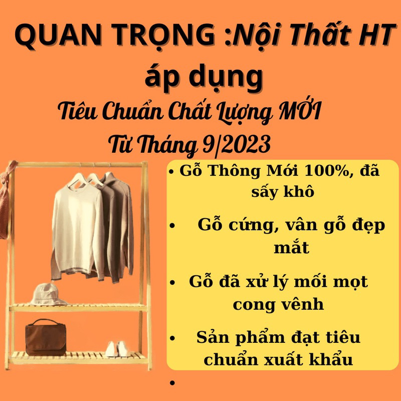 Kệ Treo Quần Áo Gỗ Thanh Đơn, Xào Phơi Quần Áo Gỗ Thông - Nội Thất HT