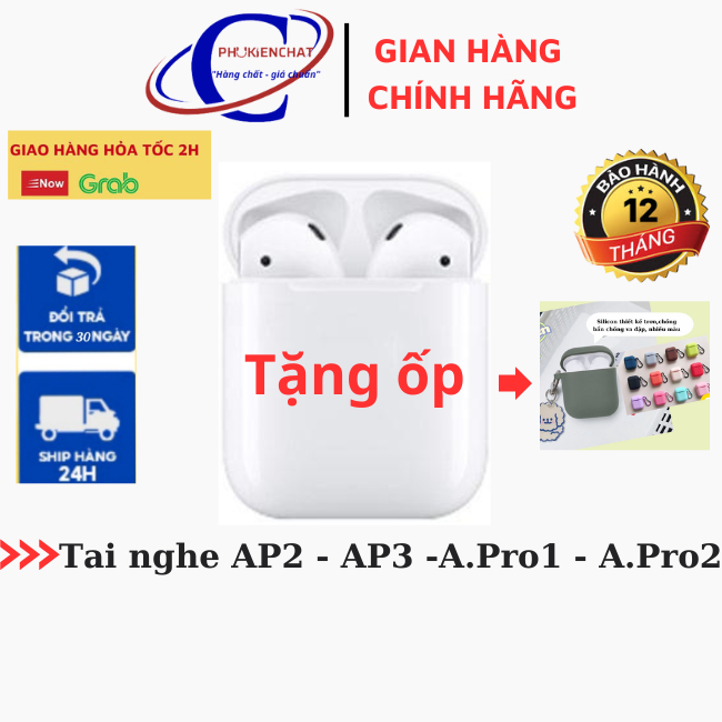 Tai nghe bluetooth không dây AP2, AP3, Pro 1, Pro 2 cao cấp, Định vị, Đổi tên, Cảm ứng, chính hãng PHUKIENCHAT