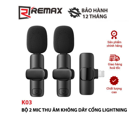 Bộ 2 Micro không dây hỗ trợ Livestream thiết bị cổng Lightning Remax K03