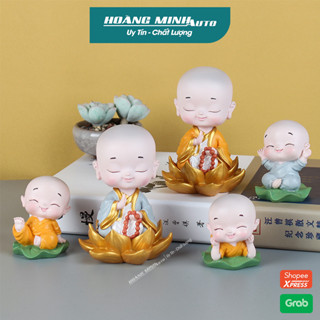 Set tượng chú tiểu ngồi đài sen mang lại may mắn, tài lộc trang trí taplo xe hơi, bàn làm việc