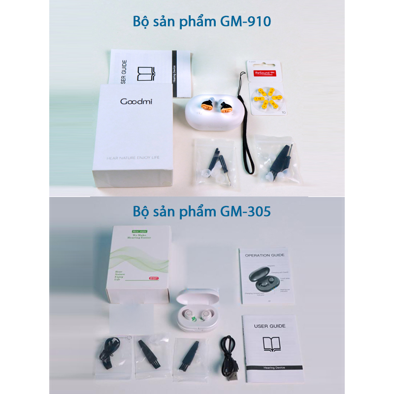 Máy Trợ Thính Siêu Nhỏ Cao Cấp Goodmi GM-910  và GM-305 , Tai Nghe Trợ Thính 2 Tai, Máy Trợ Thính Người Già