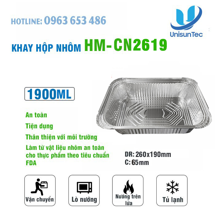 ❣️HỘP 1900ML❣️Set 10 hộp nhôm đựng thực phẩm HM-CN2619 đựng vừa 1 con gà, vịt có nắp