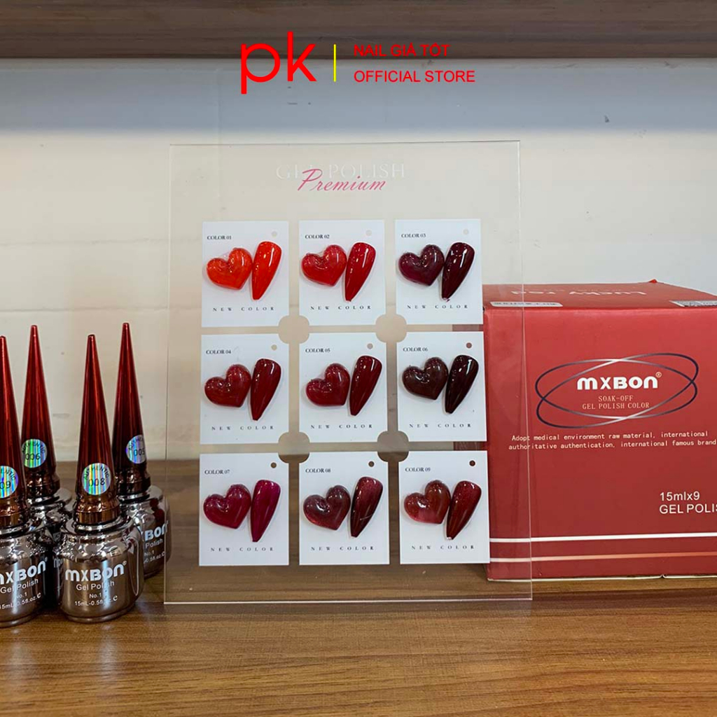 Set sơn gel mxbon 9 màu Lucky đỏ đặc biệt chính hãng - tặng kèm bảng màu