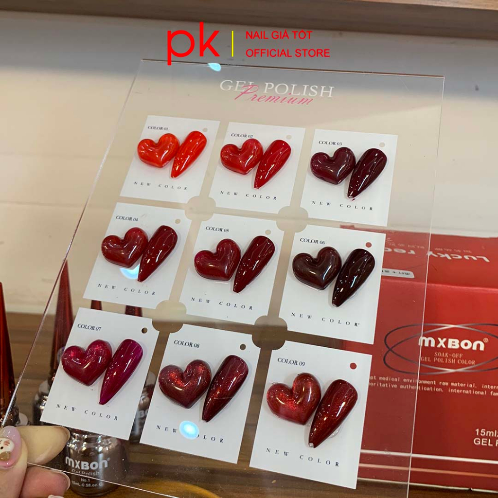 Set sơn gel mxbon 9 màu Lucky đỏ đặc biệt chính hãng - tặng kèm bảng màu
