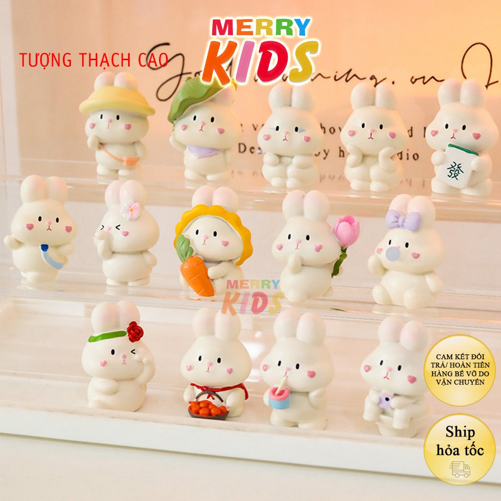 Tô Tượng Thạch Cao Thỏ Mini Đi Học, Chú Thỏ Dễ Thương, Size Nhỏ, Cao 4.4cm, Tượng Thạch Cao MERRY KIDS