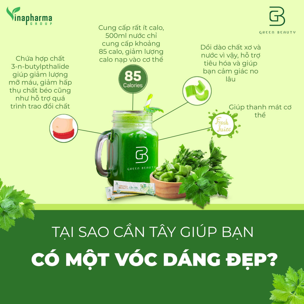 Cần Tây GREEN BEAUTY Hỗ Trợ Giảm Cân, Đẹp Da Mẫu mới 2023