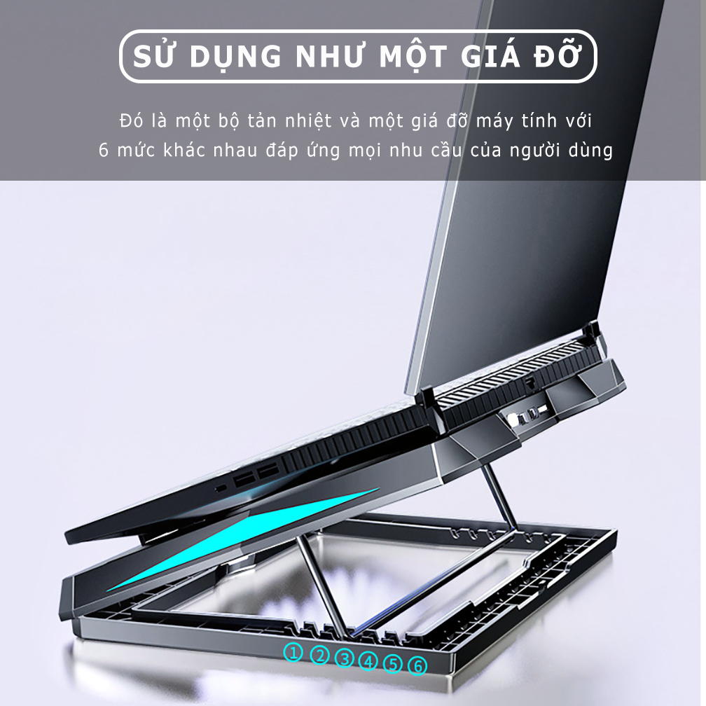 Đế tản nhiệt laptop SIDOCOOLER Q3 6 cánh quạt làm mát máy tính cực nhanh tránh gù lưng cho gaming văn phòng game thủ