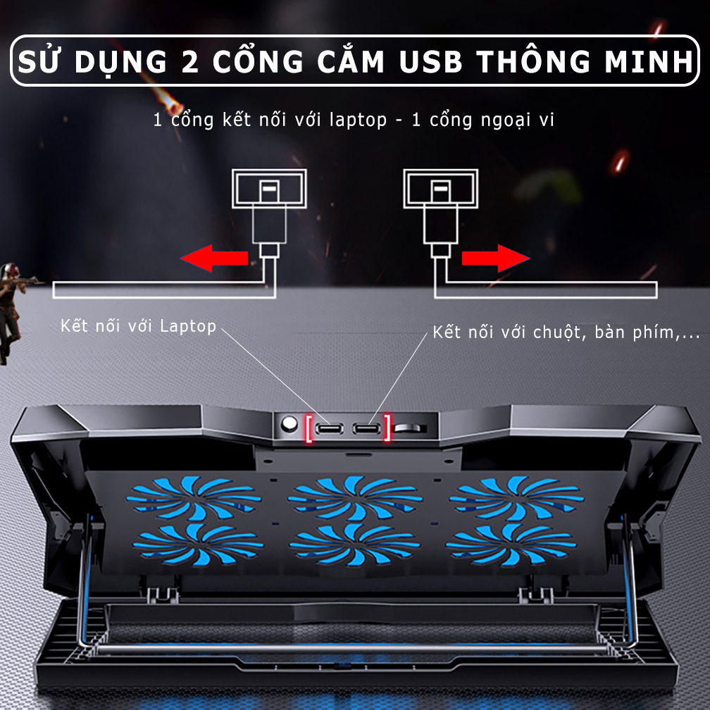 Đế tản nhiệt laptop SIDOCOOLER Q3 6 cánh quạt làm mát máy tính cực nhanh tránh gù lưng cho gaming văn phòng game thủ