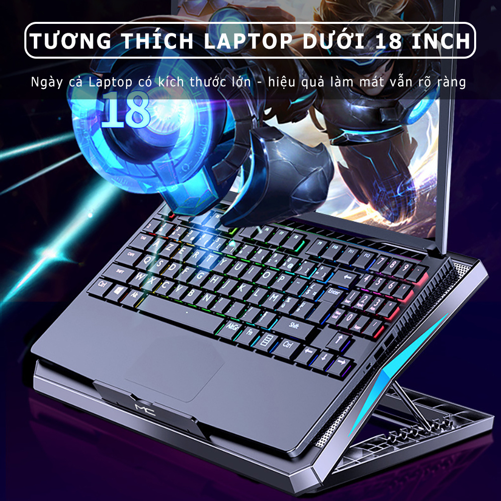 Đế tản nhiệt laptop SIDOCOOLER Q3 6 cánh quạt làm mát máy tính cực nhanh tránh gù lưng cho gaming văn phòng game thủ