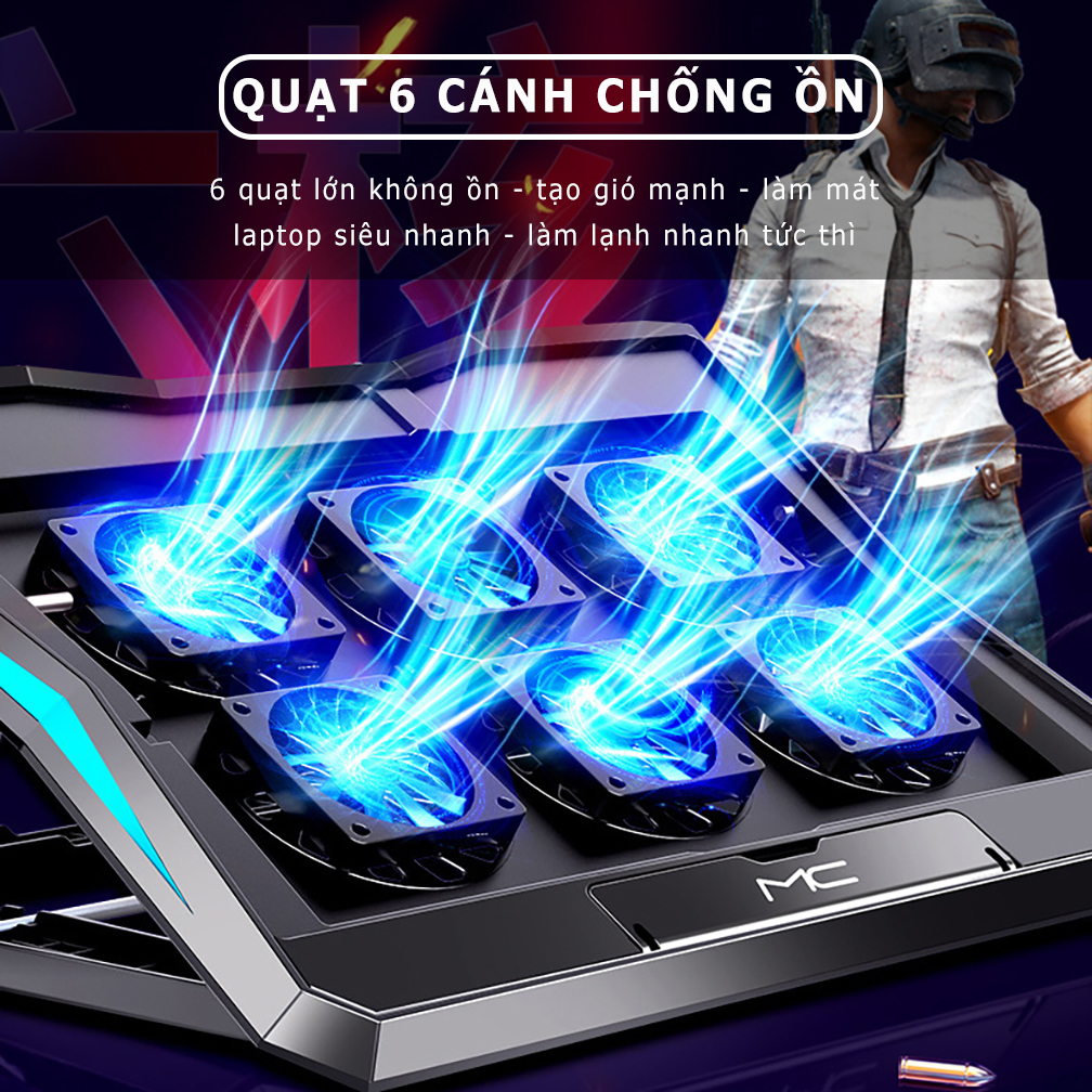 Đế tản nhiệt laptop SIDOCOOLER Q3 6 cánh quạt làm mát máy tính cực nhanh tránh gù lưng cho gaming văn phòng game thủ