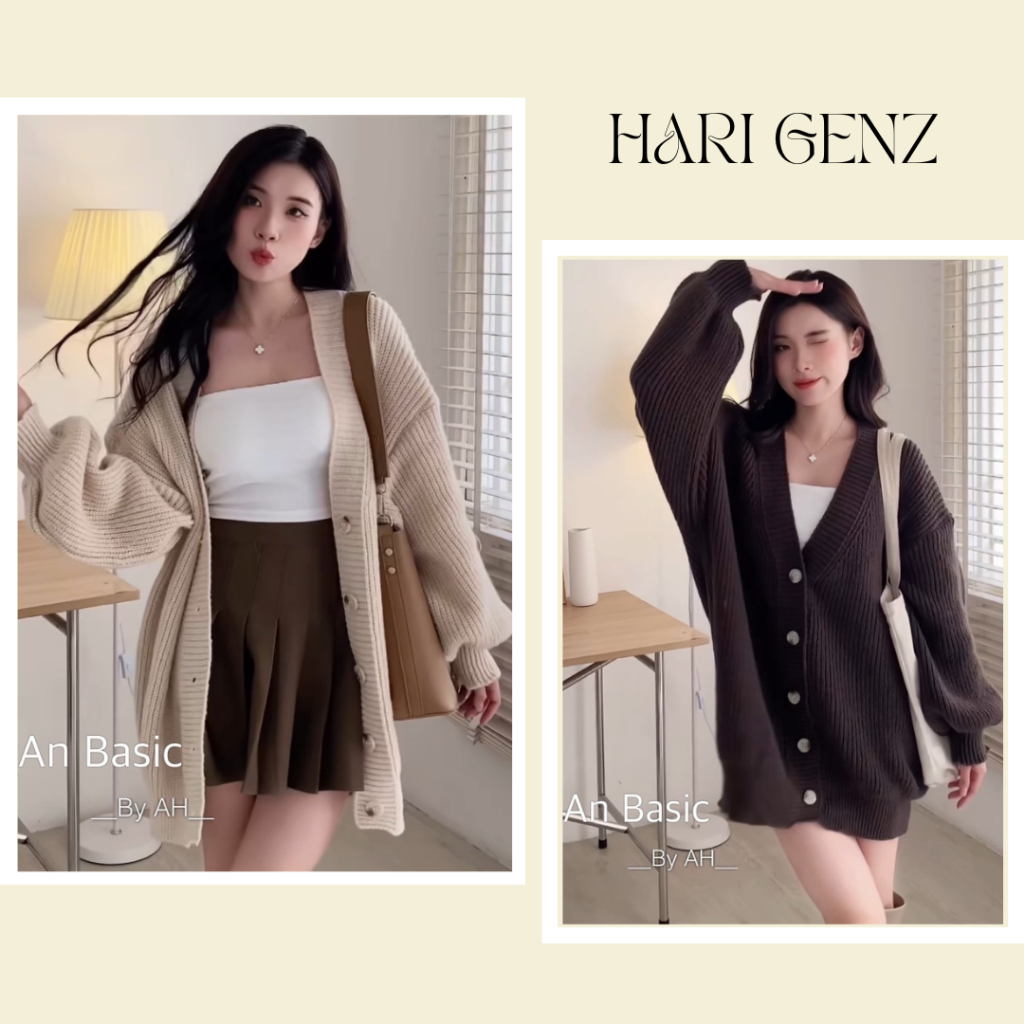 Áo cardigan form to chùm mông chất len dày dặn Hari GenZ 208 P1K6