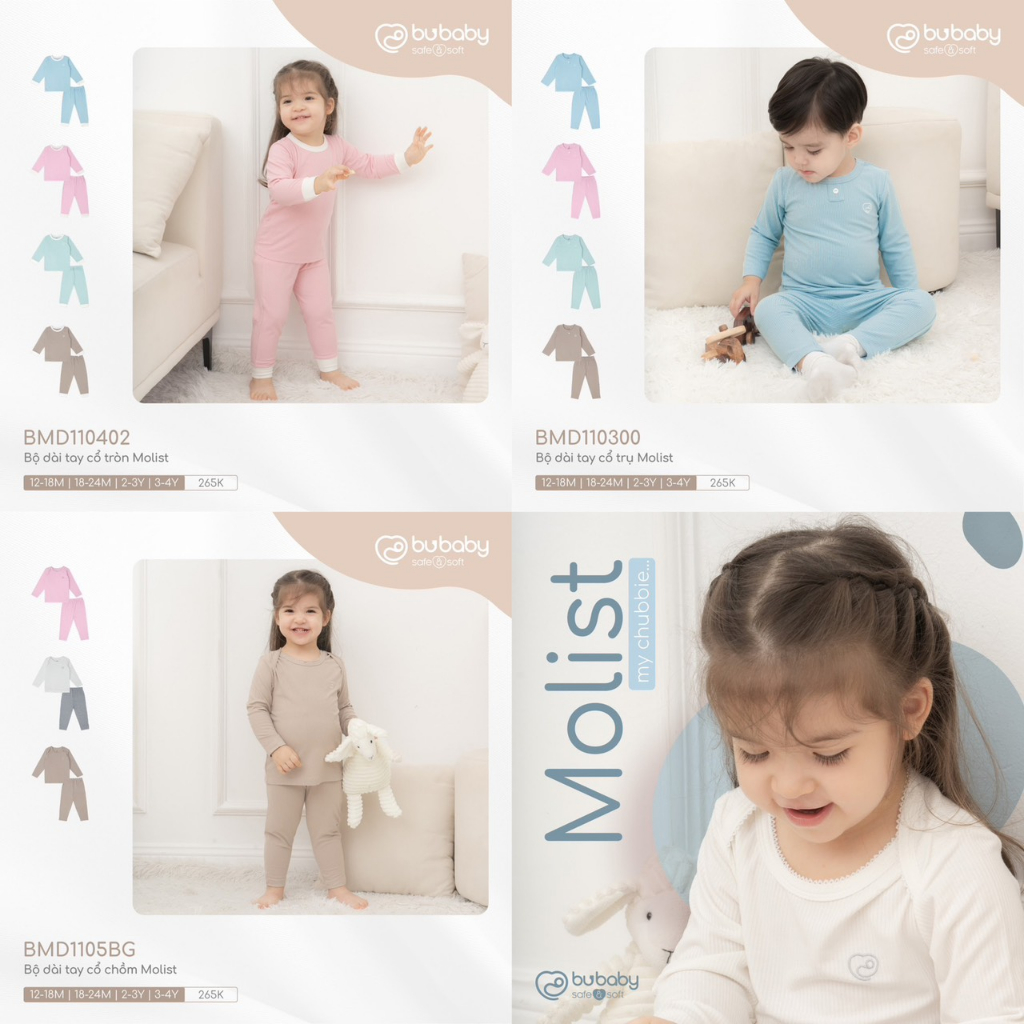 Bộ quần áo dài tay cài vai chất bamboo cotton hãng bu baby