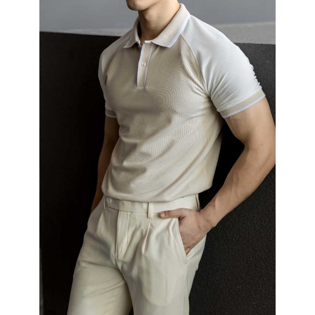 Áo Polo Nam Typical Beige Raglan, Chất Vải Cá Xấu TC 2 Chiều Thoải Mái, PL0071, SOMEHOW