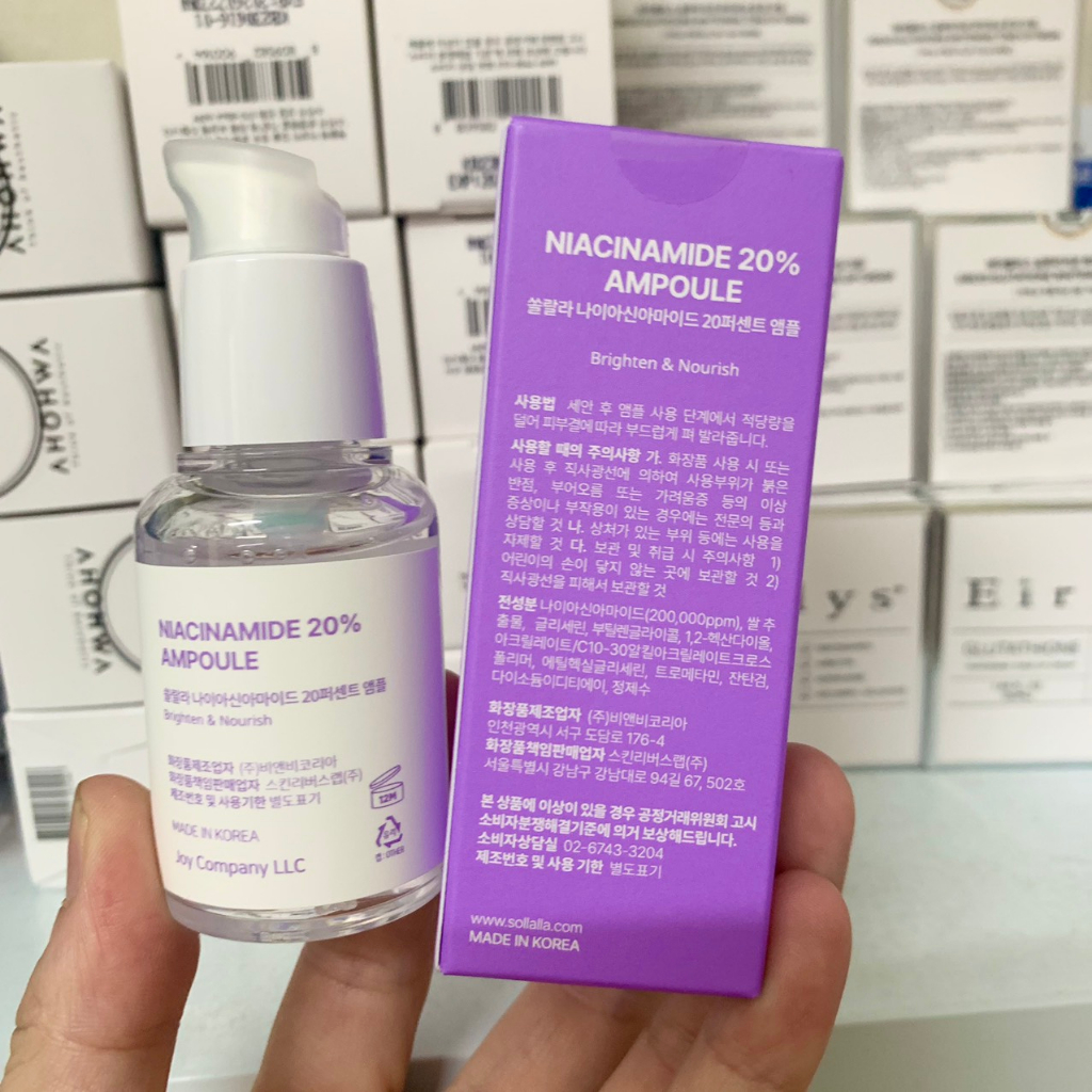 Serum làm sáng da thu nhỏ lỗ chân lông 𝐒𝐨𝐥𝐥𝐚𝐥𝐥𝐚 - 𝐍𝐢𝐚𝐜𝐢𝐧𝐚𝐦𝐢𝐝𝐞 𝟐𝟎% 𝐀𝐦𝐩𝐨𝐮𝐥𝐞 30ml