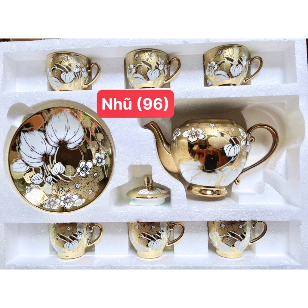 Bộ Tách Trà Nhũ Vàng, Giang Tây 1 Ấm 6 Tách Kèm Dĩa Lót