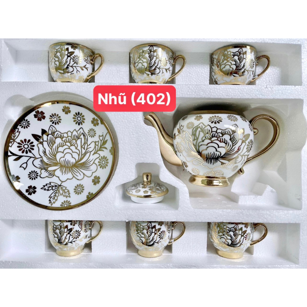 Bộ Tách Trà Nhũ Vàng, Giang Tây 1 Ấm 6 Tách Kèm Dĩa Lót