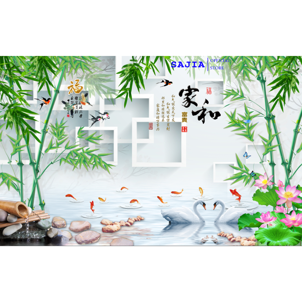 Tranh decal dán tường SAJIA trúc xanh ý nghĩa,thiết kế mới - SA1668